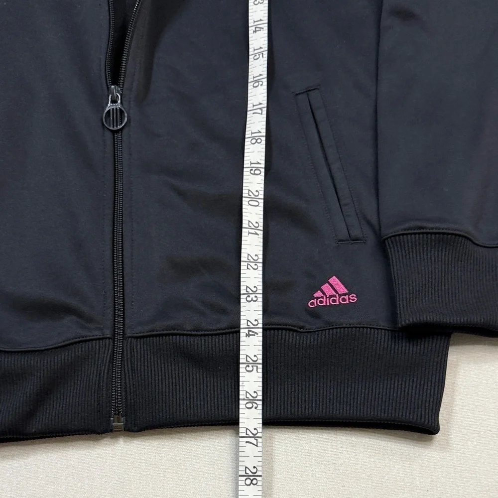 Adidas Kids Jacket in Black with Pink and White Stripes
